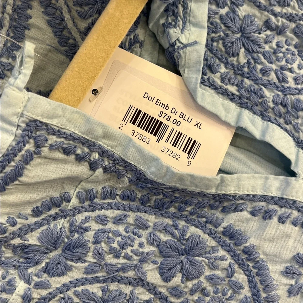 NWT Blue Embroidered Cotton Dress - Picture 5 of 10